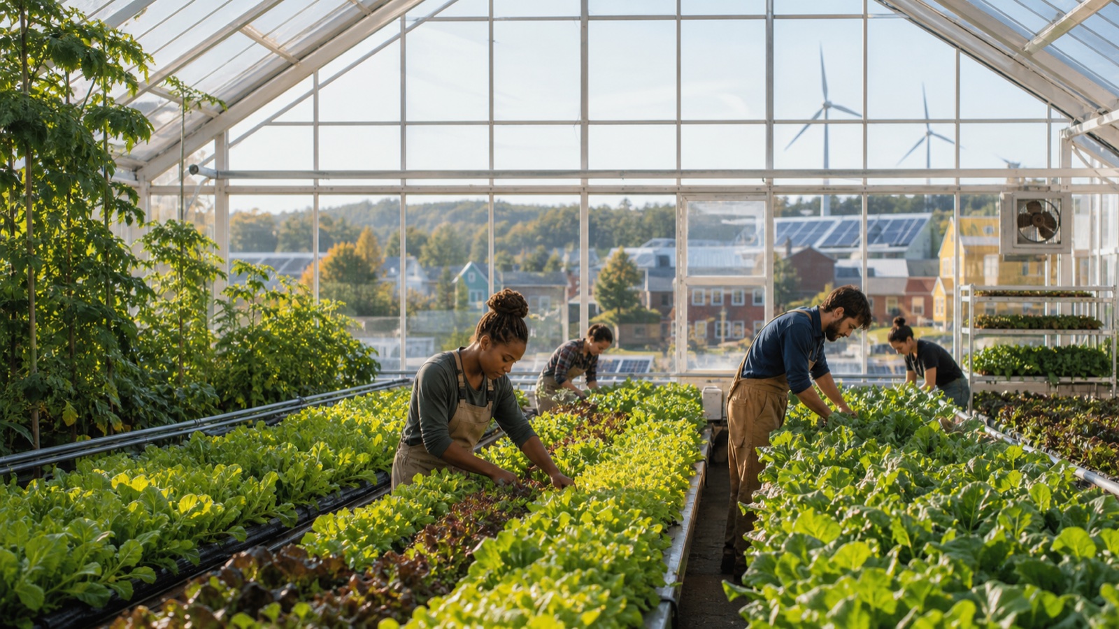 A controlled agriculture greenhouse producing fresh produce