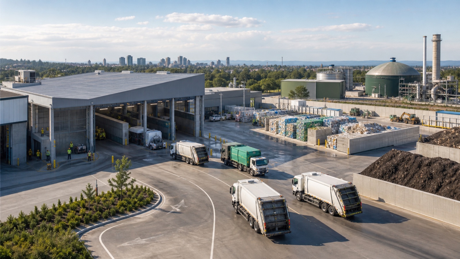 An organized municipal transfer and resource recovery facility near a city