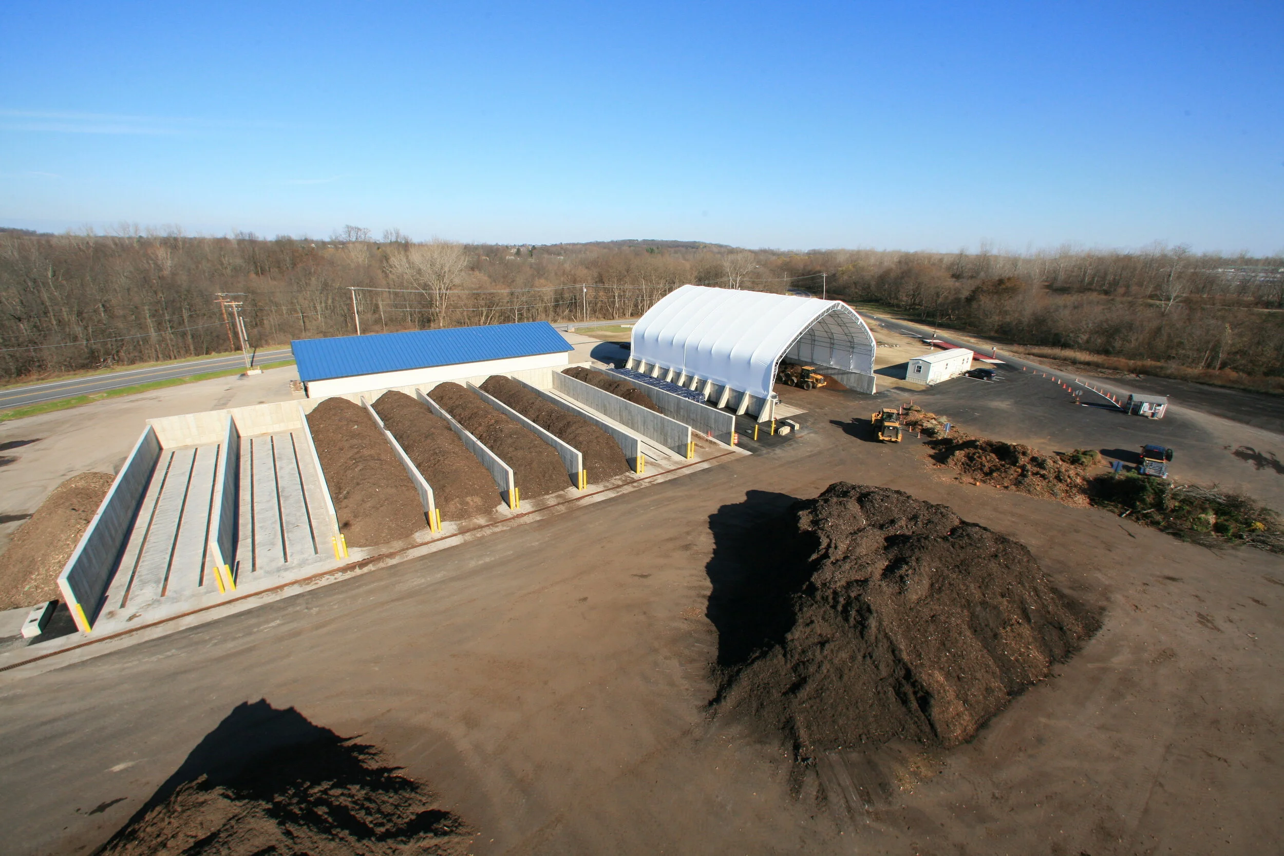 An organics processing facility handling food waste and compostable material